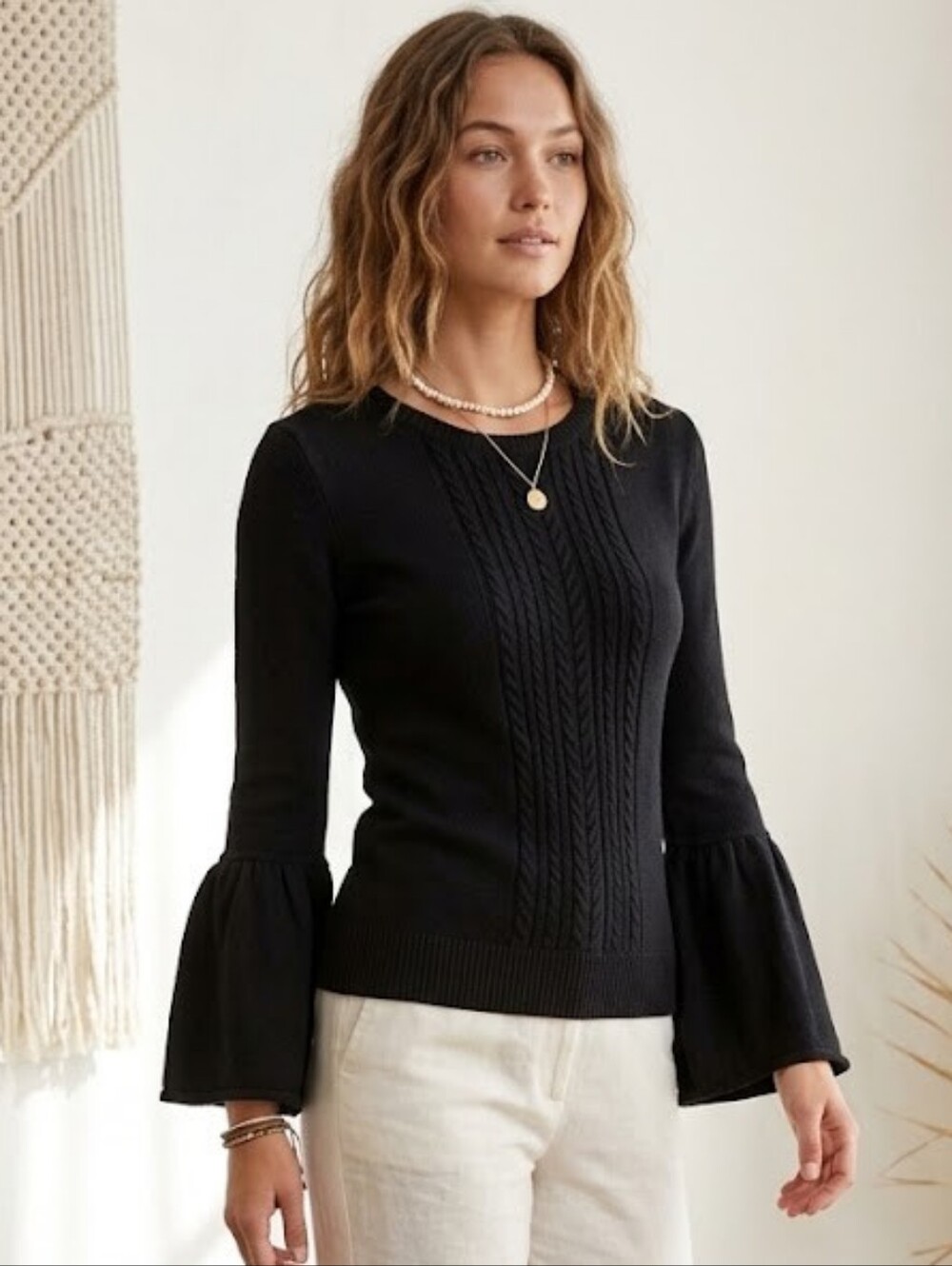 BCBGMaxAzria Black Bell Sleeve Sweater Size S